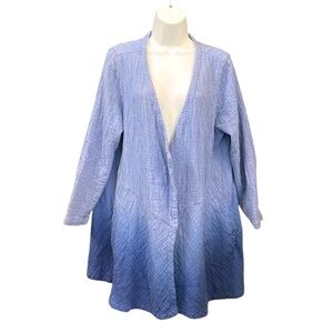 Soft Surroundings Womens Cardigan Kimono Duster Blue Ombre Tie Dye Cotton PXL